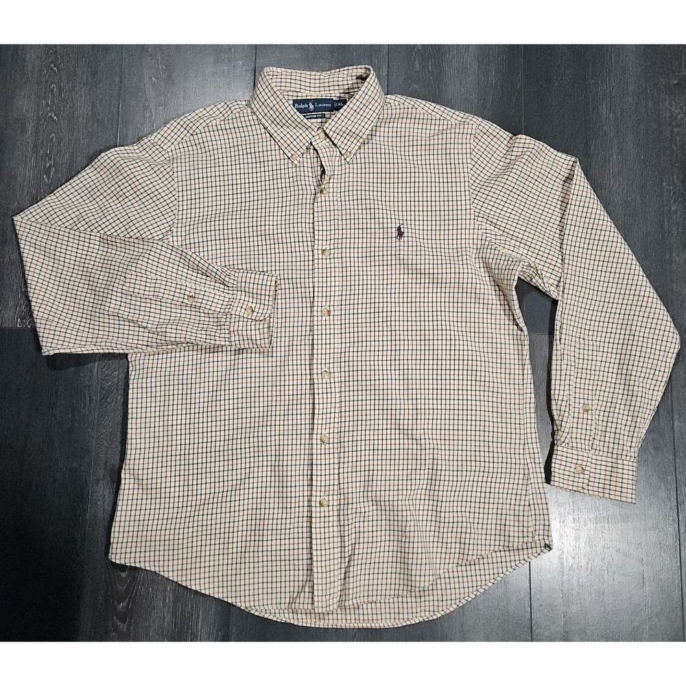 Polo Ralph Lauren Custom Fit Shirt Men XL Brown Check Button‎ Down Preppy Pony